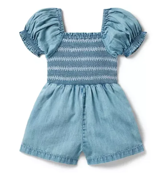 Janie and Jack Rompers & Jumpsuits-Chambray Smocked Romper moxie light wash