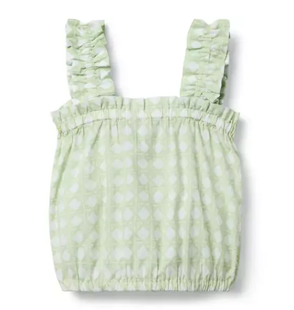 Janie and Jack Sleeveless Tops|Matching Sets-Checked Ruffle Strap Top green fields check