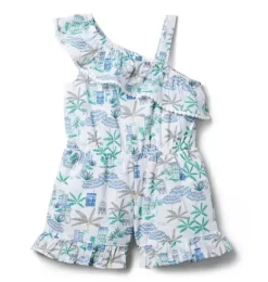 Janie and Jack Rompers & Jumpsuits|Swim Outfits-Coastal Getaway Ruffle Shoulder Romper white coastal getaway
