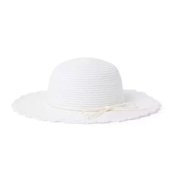 Janie and Jack Hats, Scarves, & Gloves|Accessories-Crochet Brim Straw Sun Hat white