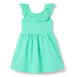 Janie and Jack Dresses-Crochet Collar Ponte Dress fresh mint