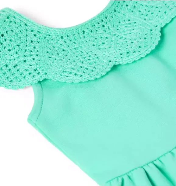Janie and Jack Dresses-Crochet Collar Ponte Dress fresh mint