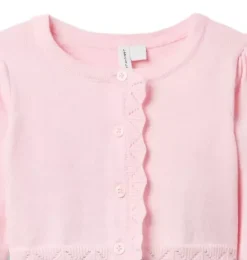 Janie and Jack Sweaters & Sweatshirts-Crochet Trim Cropped Cardigan pale pink