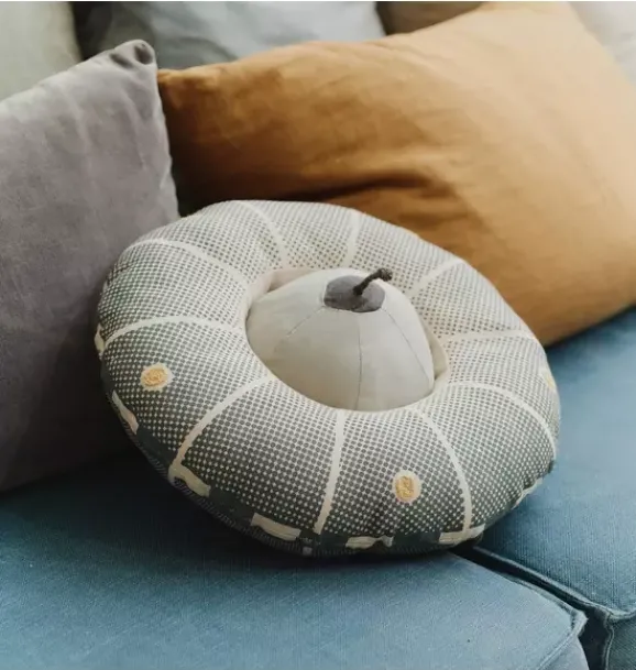 Janie and Jack Decorative Pillows And Throws-Cushion Interactive UFO natural and trazo green