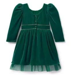 Janie and Jack Dresses-Disney Frozen Velvet Dress evergreen forest