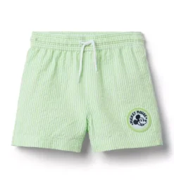 Janie and Jack Swim|Swim Trunks-Disney Mickey Mouse Recycled Swim Trunk light green stripe