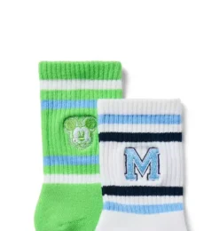 Janie and Jack Socks-Disney Mickey Mouse Varsity Crew Sock 2-Pack bright green and white