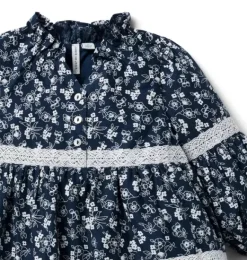 Janie and Jack Dresses-Ditsy Floral Lace Trim Dress merchant marine ditsy floral
