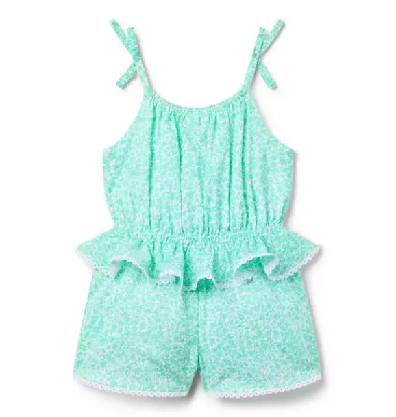Janie and Jack Rompers & Jumpsuits-Ditsy Floral Peplum Romper fresh mint ditsy floral