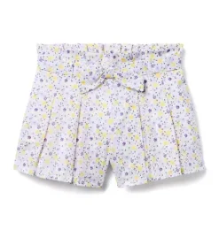 Janie and Jack Matching Sets|Skirts & Shorts-Ditsy Floral Pleated Paperbag Waist Short white ditsy floral