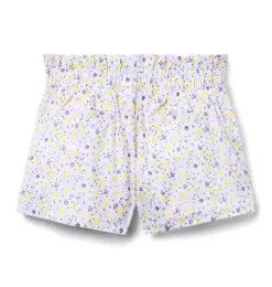 Janie and Jack Matching Sets|Skirts & Shorts-Ditsy Floral Pleated Paperbag Waist Short white ditsy floral