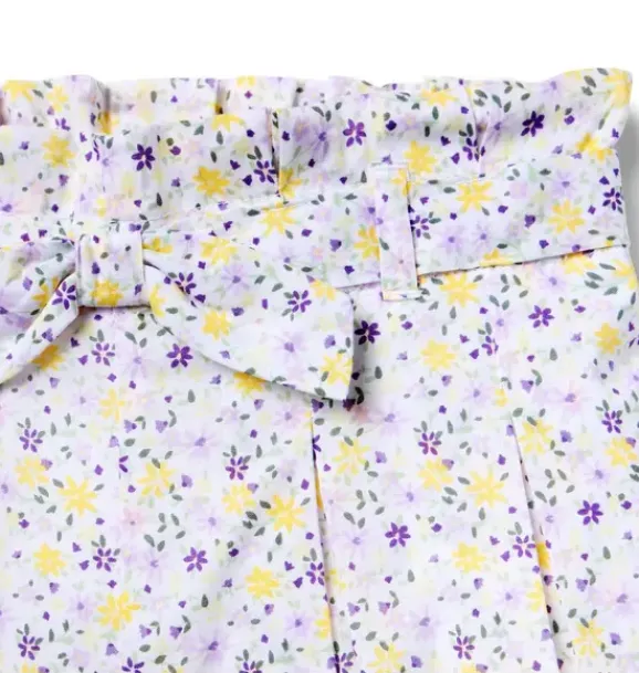 Janie and Jack Matching Sets|Skirts & Shorts-Ditsy Floral Pleated Paperbag Waist Short white ditsy floral