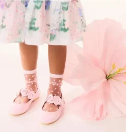 Janie and Jack Socks & Tights-Dot Sheer Sock pale pink