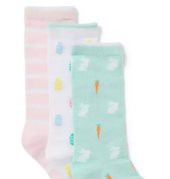 Janie and Jack Socks-Easter Sock 3-Pack mint chip bunny, white easter egg and pale pink stripe