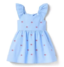 Janie and Jack Dresses-Embroidered Flag Dress ocean air heather flag
