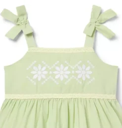 Janie and Jack Dresses-Embroidered Floral Bow Dress celery field