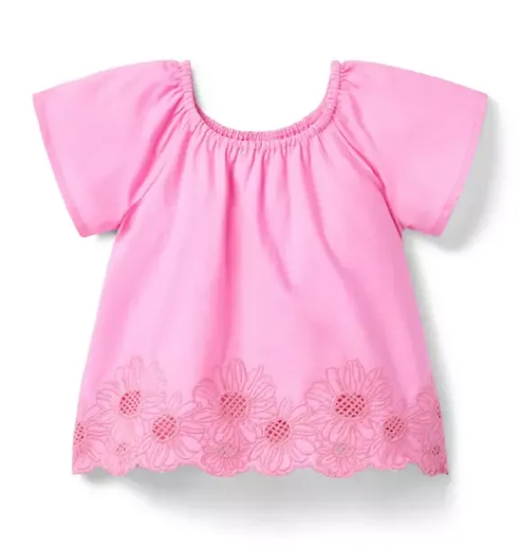Janie and Jack Short Sleeve Tops-Embroidered Floral Hem Top spring fling pink