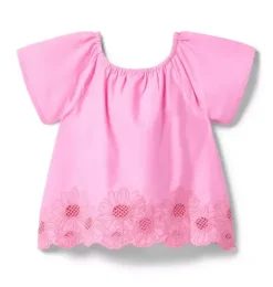 Janie and Jack Short Sleeve Tops-Embroidered Floral Hem Top spring fling pink
