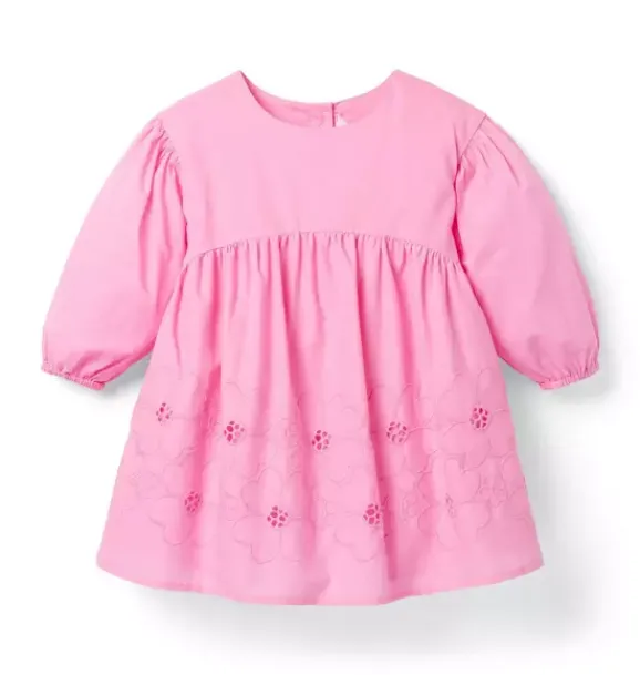 Janie and Jack Dresses-Embroidered Floral Puff Sleeve Dress periwinkle pink