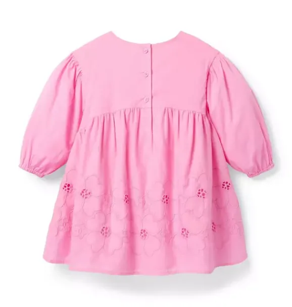 Janie and Jack Dresses-Embroidered Floral Puff Sleeve Dress periwinkle pink