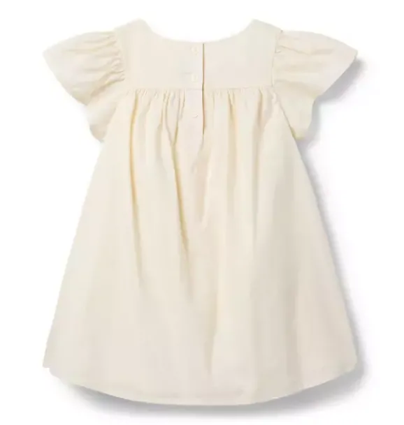 Janie and Jack Dresses-Embroidered Floral Ruffle Sleeve Dress eggshell