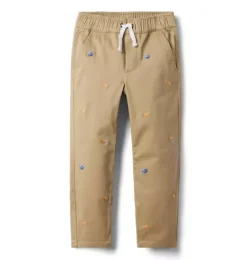 Janie and Jack Pants-Embroidered Football Twill Pant jack khaki football