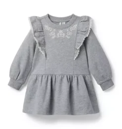 Janie and Jack Dresses-Embroidered French Terry Dress slate heather
