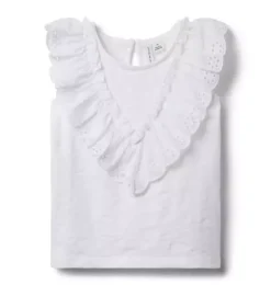 Janie and Jack Sleeveless Tops-Eyelet Ruffle Top white