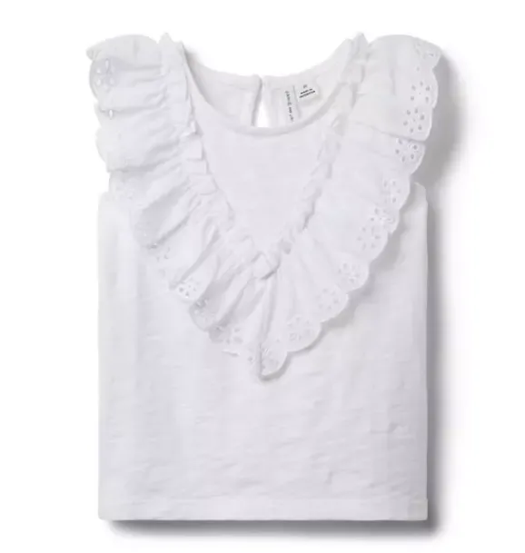 Janie and Jack Sleeveless Tops-Eyelet Ruffle Top white