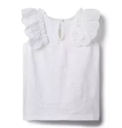 Janie and Jack Sleeveless Tops-Eyelet Ruffle Top white