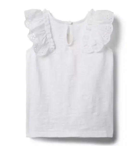 Janie and Jack Sleeveless Tops-Eyelet Ruffle Top white