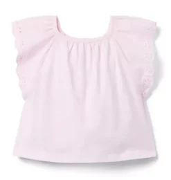 Janie and Jack Short Sleeve Tops-Eyelet Trim Top light pink