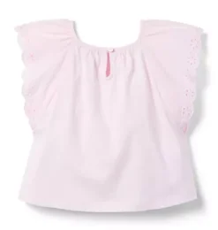 Janie and Jack Short Sleeve Tops-Eyelet Trim Top light pink