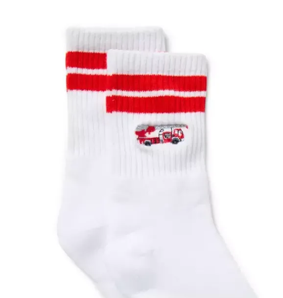 Janie and Jack Socks-Firetruck Crew Sock white