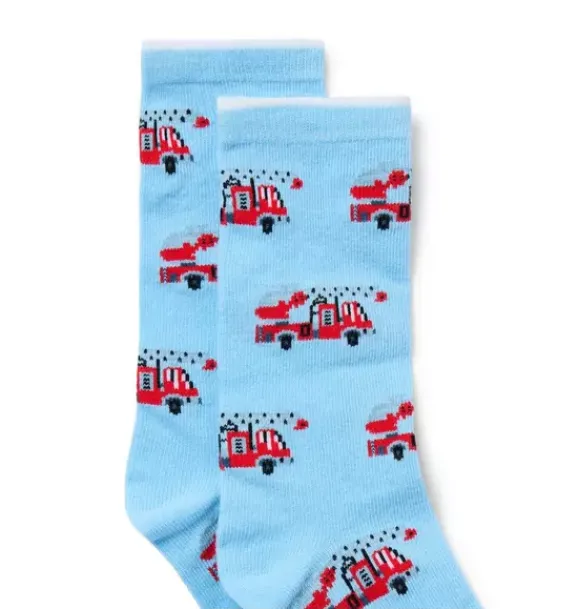 Janie and Jack Socks-Firetruck Sock light blue firetruck