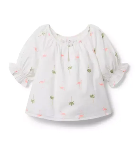 Janie and Jack Short Sleeve Tops-Flamingo Palm Top white flamingo palm