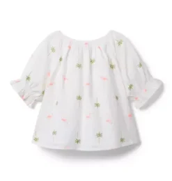 Janie and Jack Short Sleeve Tops-Flamingo Palm Top white flamingo palm