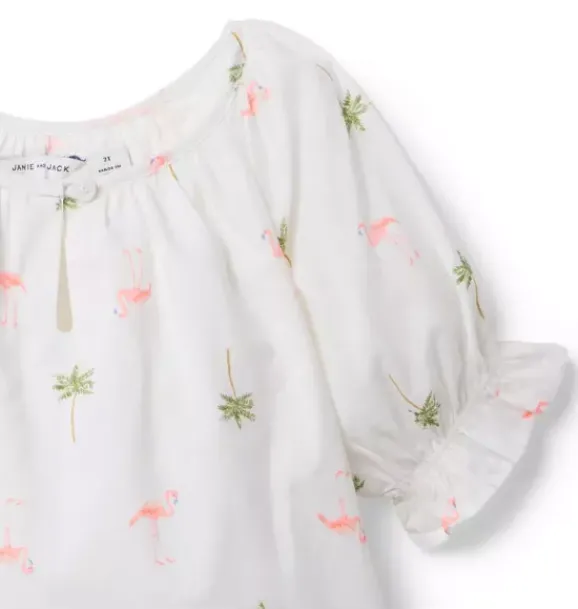 Janie and Jack Short Sleeve Tops-Flamingo Palm Top white flamingo palm