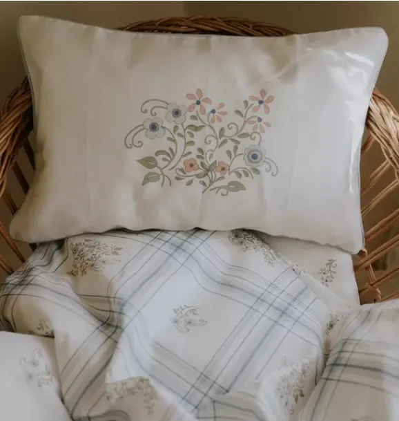 Janie and Jack Bedding Basics-Fleur + Stripe Toddler Pillow Set - ivory