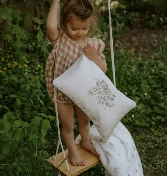 Janie and Jack Bedding Basics-Fleur + Stripe Toddler Pillow Set - ivory