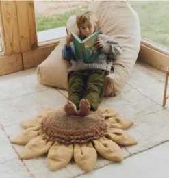 Janie and Jack Decorative Pillows And Throws-Floor Cushion Sunflower honey and brown