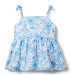 Janie and Jack Sleeveless Tops-Floral Bow Strap Top kingfisher blue floral