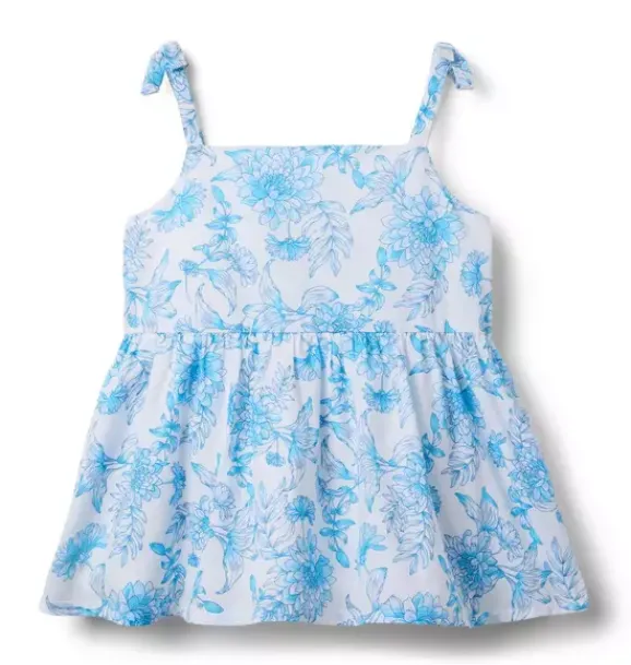 Janie and Jack Sleeveless Tops-Floral Bow Strap Top kingfisher blue floral