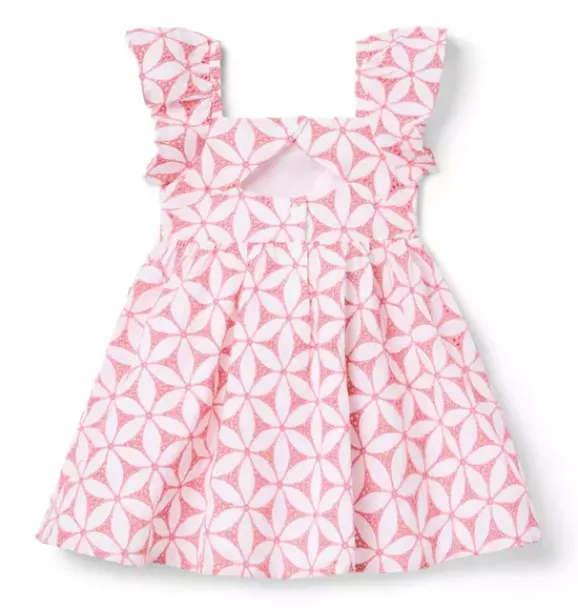 Janie and Jack Dresses-Floral Eyelet Flutter Sleeve Dress blooming pink floral