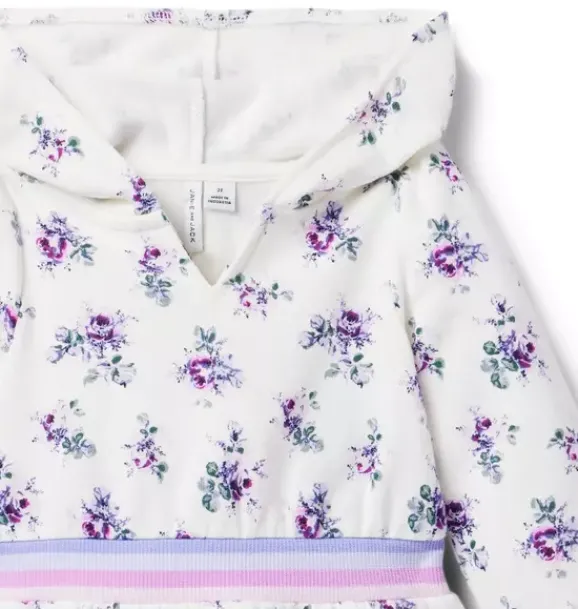 Janie and Jack Dresses-Floral Hooded Fleece Dress white floral