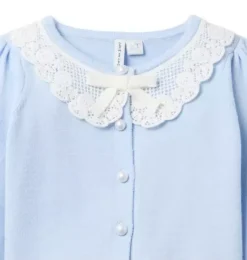 Janie and Jack Sweaters & Sweatshirts|Matching Sets-Floral Lace Collar Cardigan light blue