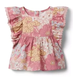 Janie and Jack Sleeveless Tops-Floral Lace Trim Top cocoa pink floral