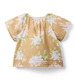 Janie and Jack Short Sleeve Tops|Matching Sets-Floral Pintuck Button Top iced latte floral