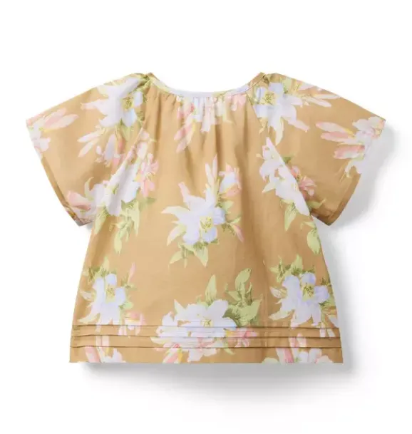 Janie and Jack Short Sleeve Tops|Matching Sets-Floral Pintuck Button Top iced latte floral