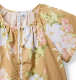 Janie and Jack Short Sleeve Tops|Matching Sets-Floral Pintuck Button Top iced latte floral